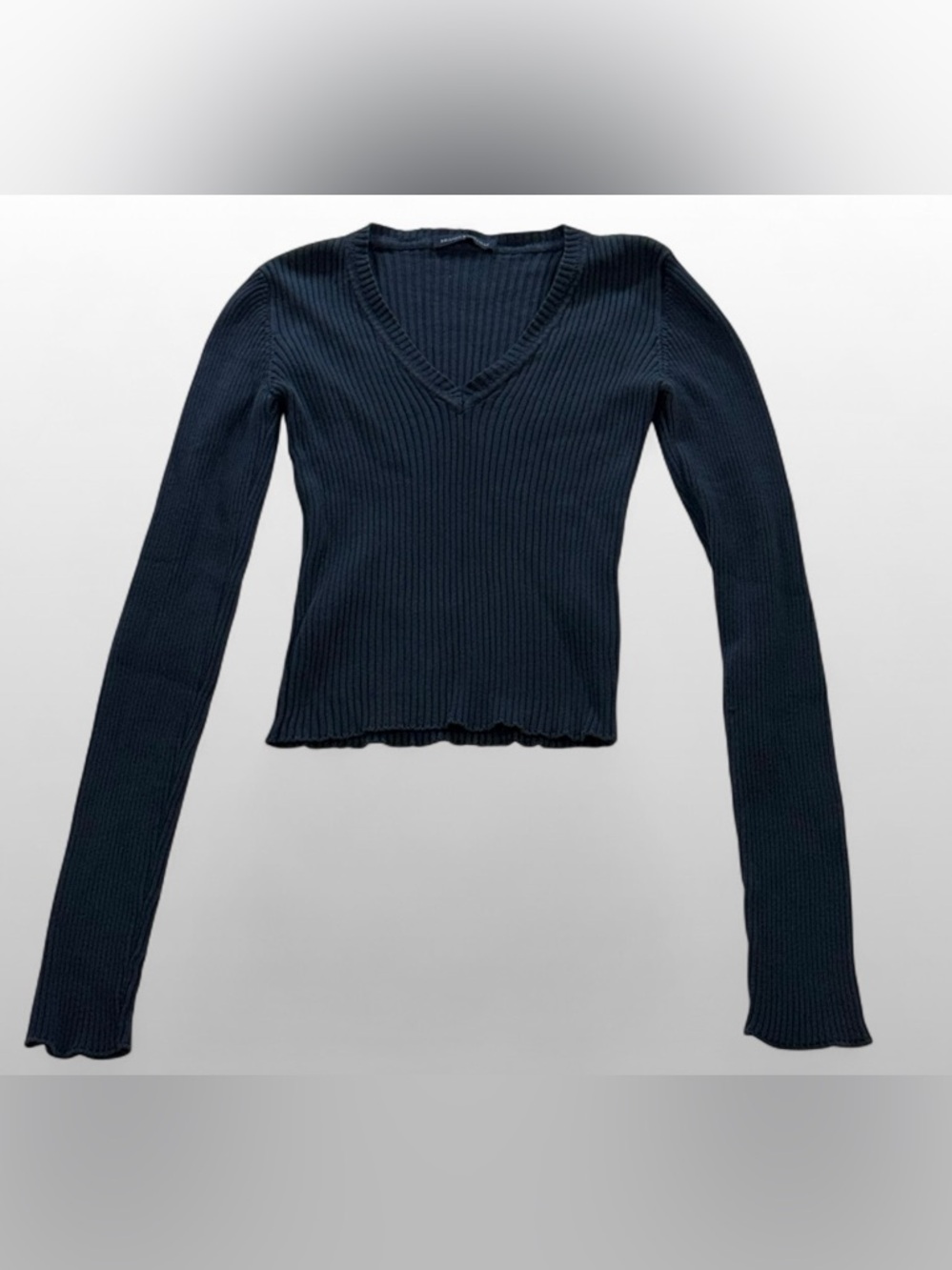 Brandy Melville Blue Ribbed Long Sleeve Top V Neck Fitted Made in Italy
